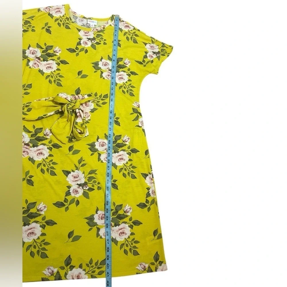 Lularoe Golden Yellow Floral Belted Marly Dress w/ Pockets Womens Size Medium - Picture 10 of 12